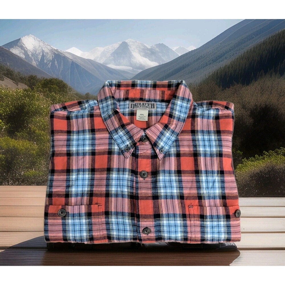 Duluth Trading Flannel Shirt Button Down Long Sleeve Orange Plaid Mens 4XL EUC